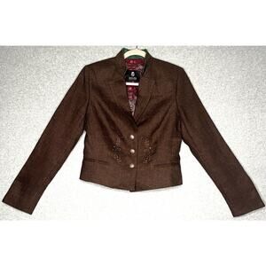Bauer Pour Femme women's blazer buttons long sleeve embroidered lined linen M